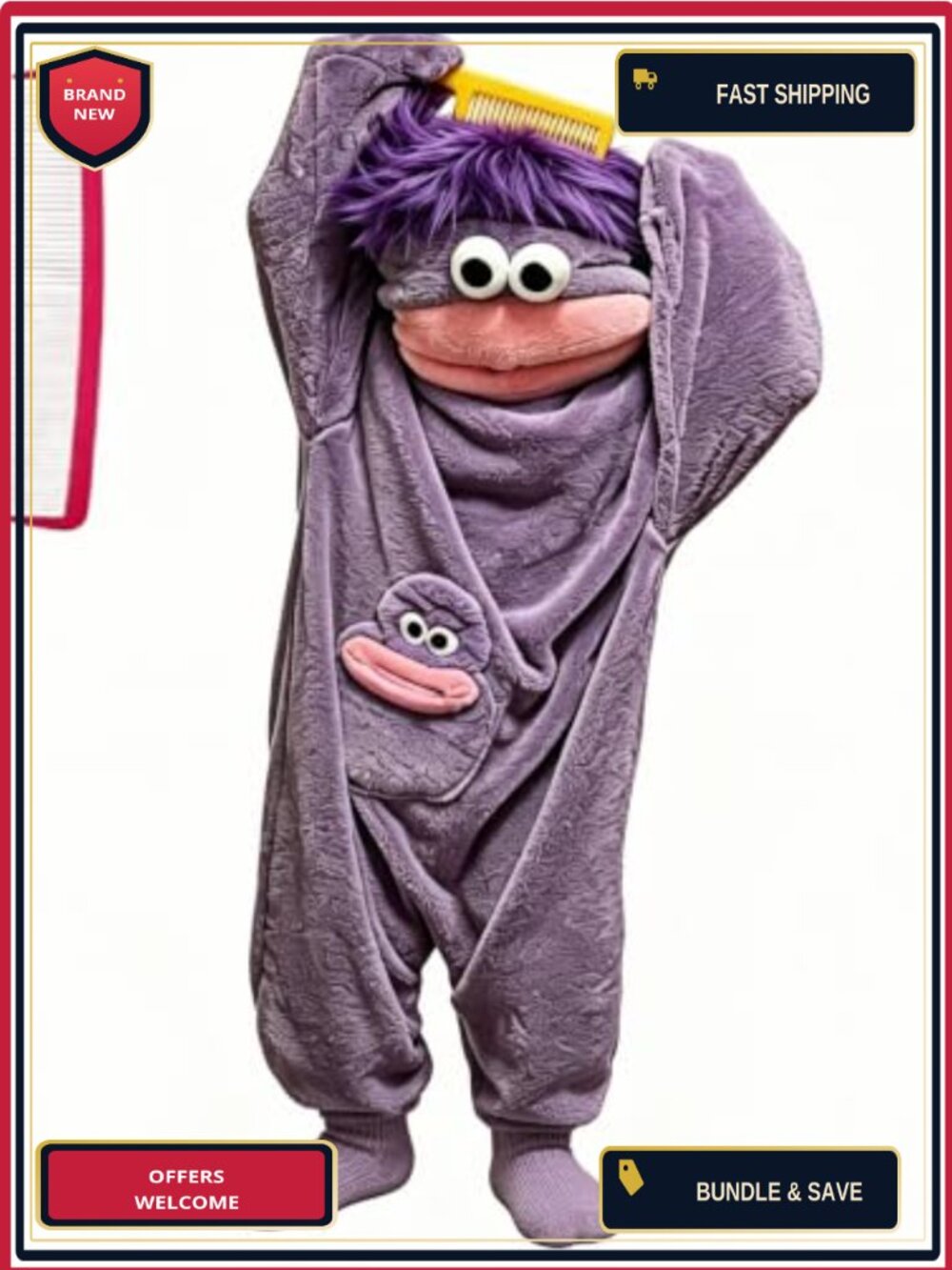 Oversized Big Mouth Monster Onesie Cozy Sleepwear Party Costume